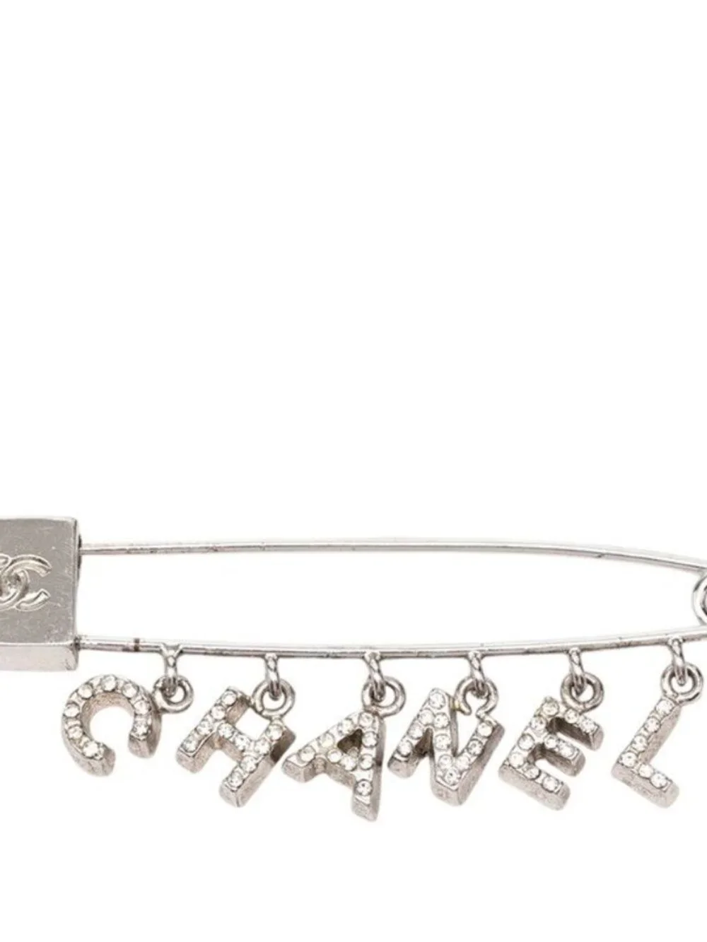 Chanel Safety Pin Motif Brooch 01 Silver Metal Rhinestone - Picture 1 of 4